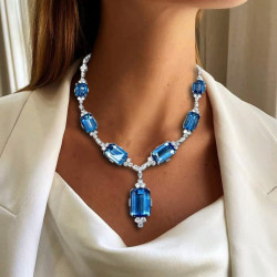 110ctw Emerald Cut Aquamrine Vintage Statement Necklace