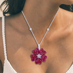 8.5ctw Ruby Nature-inspired Flower Pendant Necklace