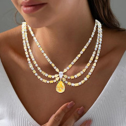 90ctw Pear Cut Yellow Sapphire Three-row Statement Necklace