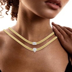 Mulri-cut Simple Herringbone Chain Solitaire Pendant Necklace