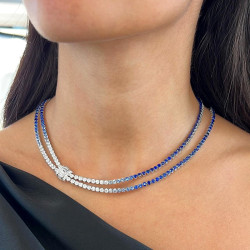 48ctw White/Gradient Blue Sapphire Bolo Statement Necklace