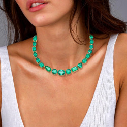 55ctw Multi-cut Emerald Gold Tone Statement Necklace