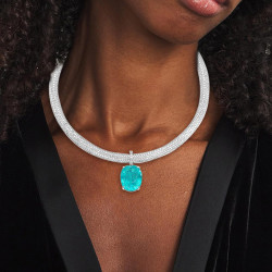 20ct Oval Cut Paraiba/Yellow Sapphire Paved Collar Necklace