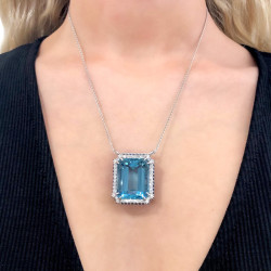 25ct Huge Emerald Cut Aquamarine Vintage Pendant Necklace