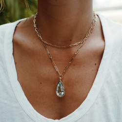 10ct Pear Cut Greenish Blue Aquamarine Paperclip Chain Necklace