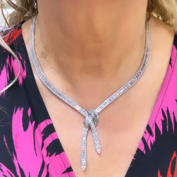 30ctw Pear and Baguette Cut White Sapphire Knot Necklace