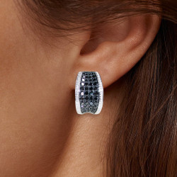Paved White-Black Sapphire Hoop Earrings