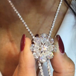 Pear Cut White Sapphire Luxury Flower Necklace