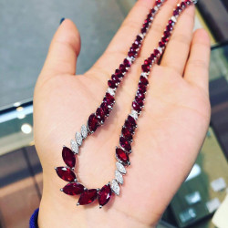 Marquise Cut Ruby Halo Necklace for Women