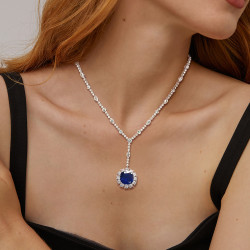 4ct Cushion Cut Blue Sapphire Halo Pendant Necklace