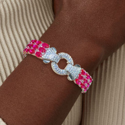 33ctw Oval Cut Ruby Three-Row Statement Bracelet