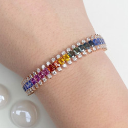 Emerald Cut Rainbow Color Sapphire Tennis Bracelet
