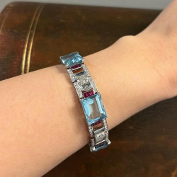 40ctw Art Deco Style Aquamarine Statement Bracelet