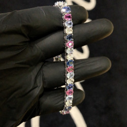 22ctw Oval Cut Multicolor Sapphire Tennis Bracelet