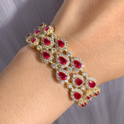 30ctw Halo Pear Cut Ruby Statement Bracelet