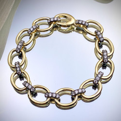 White Sapphire Two Tone Oval Link Bracelet