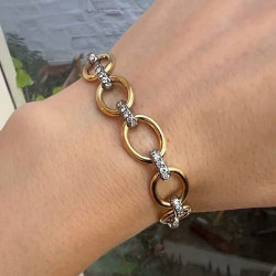 White Sapphire Two Tone Oval Link Bracelet