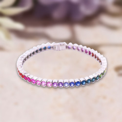 22ctw Round Cut Rainbow Sapphire Tennis Bracelet