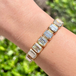 40ctw Bezel-Set Emerald Cut White Tennis Bracelet