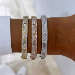 Baguette and Round Cut Paved Stackable Bangle