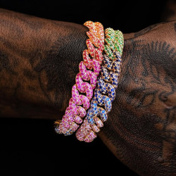 13MM Multicolor Sapphire Rainbow Cuban Link Bracelet