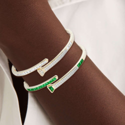 5.5ctw Multi-cut Emerald and White Sapphire Bypass Bangle