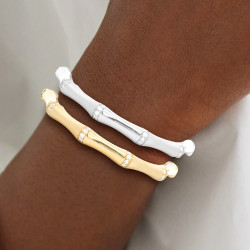 Channel Set White Sapphire Matte Bamboo Bangle