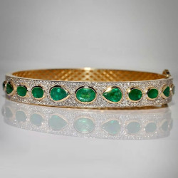 18ctw Oval and Pear Cut Emerald Paved Statement Bangle