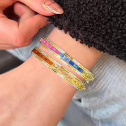 16ctw Emerald Cut Multicolor Sapphire Rainbow Bangle