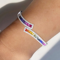 8ctw Baguette Cut Rainbow Sapphire Bypass Bangle