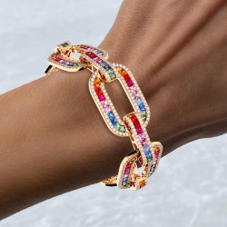 20ctw Princess Cut Rainbow Sapphire Large Link Statement Bracelet