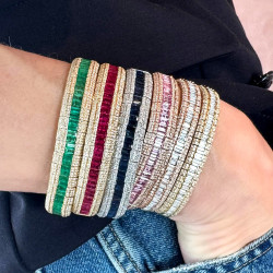12ctw Baguette Cut Multicolor Sapphire Stackable Bracelet
