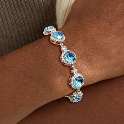 11.5ctw Halo Round Cut Aquamarine Bracelet