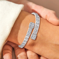 8ctw Baguette Cut White Sapphire Bypass Bangle