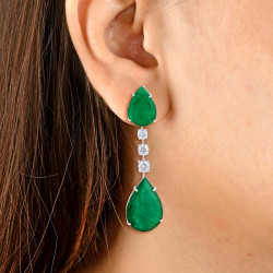 25ctw Pear Cut Emerald Drop Earrings