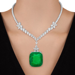 20ct Cushion Cut Emerald Statement Necklace