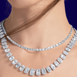 119ctw Cushion Cut White Sapphire Halo Statement Necklace