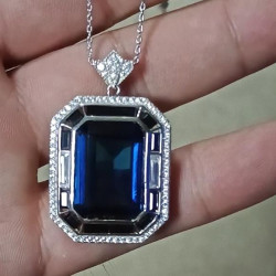 15ct Emerald Cut Sapphire Art-deco Pendant Necklace