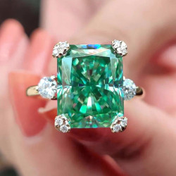 8.5ct Radiant Cut Green Sapphire Engagement Ring