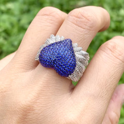 Sapphire Paved Angel Wing Heart Cocktail Ring