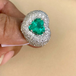 2ct Heart Cut Emerald Paved Halo Engagement Ring