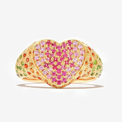 Paved Rainbow Sapphire Heart Cocktail Ring