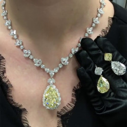 Pear Cut Yellow Sapphire Necklace & Earrings Jewelry Set