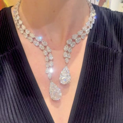 120ctw Pear Cut White Sapphire Two-Row Statement Necklace