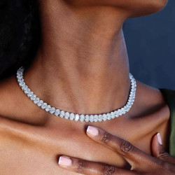 80ctw Oval Cut White Sapphire Tennis Statement Necklace