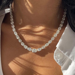 26ctw Oval Cut White Sapphire Riviere Statement Necklace