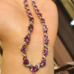 37ctw Heart Cut Pink Sapphire Statement Necklace