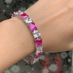 30ctw Princess Cut White and Pink Sapphire Tennis Bracelet