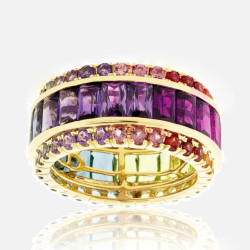 12ctw Radiant Cut Multicolor Sapphire Rainbow Ring