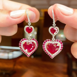3.5ctw Heart Cut Ruby Halo Drop Earrings